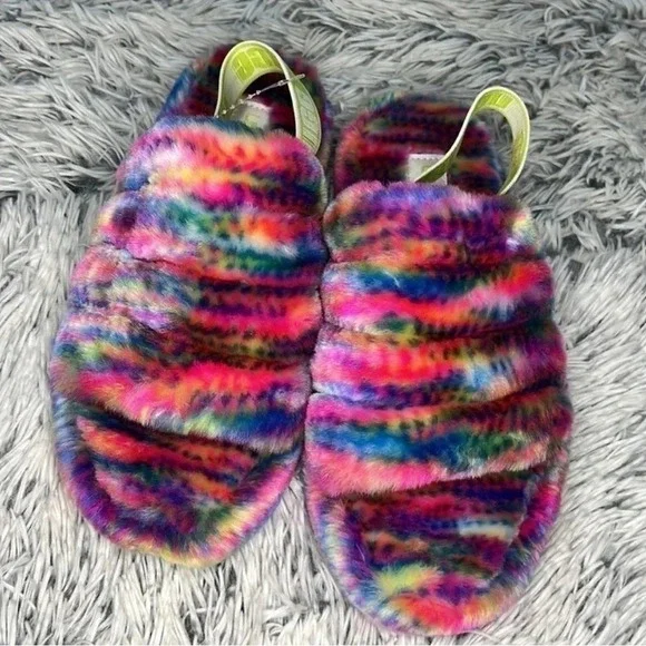 UGG Faux Fur Multicolored Slippers Size 4 - Picture 8 of 8